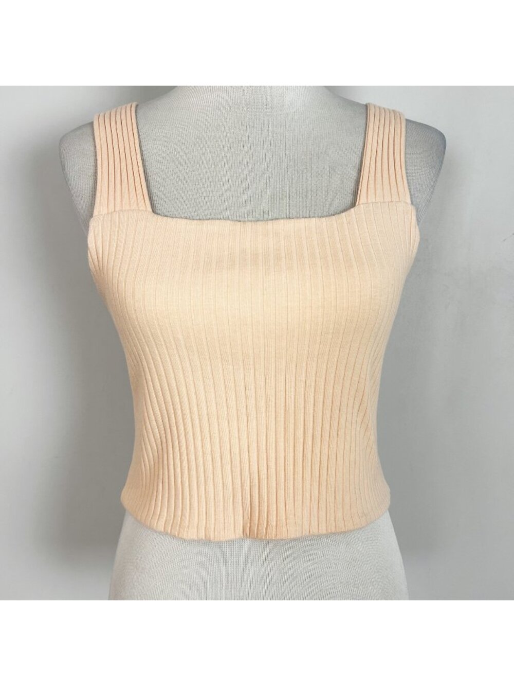 American Eagle Peach Ribbed Square‎ Neck Tank Top Cropped Size Large Women's